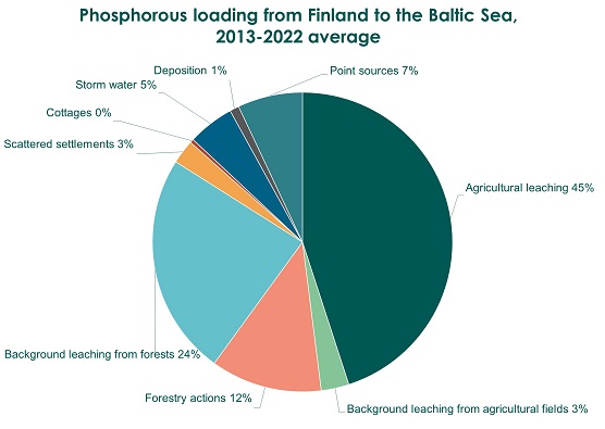 Contribution of various sources to the phosphorus loading to the Baltic Sea without taking into account the direct deposition to the Sea